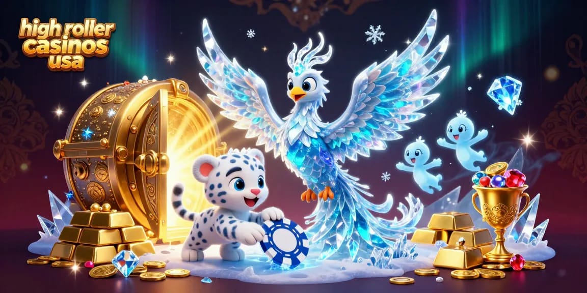 Explore high roller casinos usa through an enchanting scene with a dancing phoenix and poker elements.