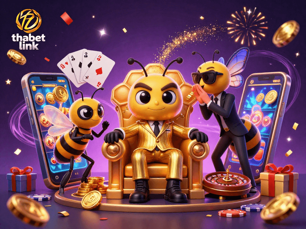 Win big with thabet link as a bumblebee mob boss oversees a thrilling casino scene