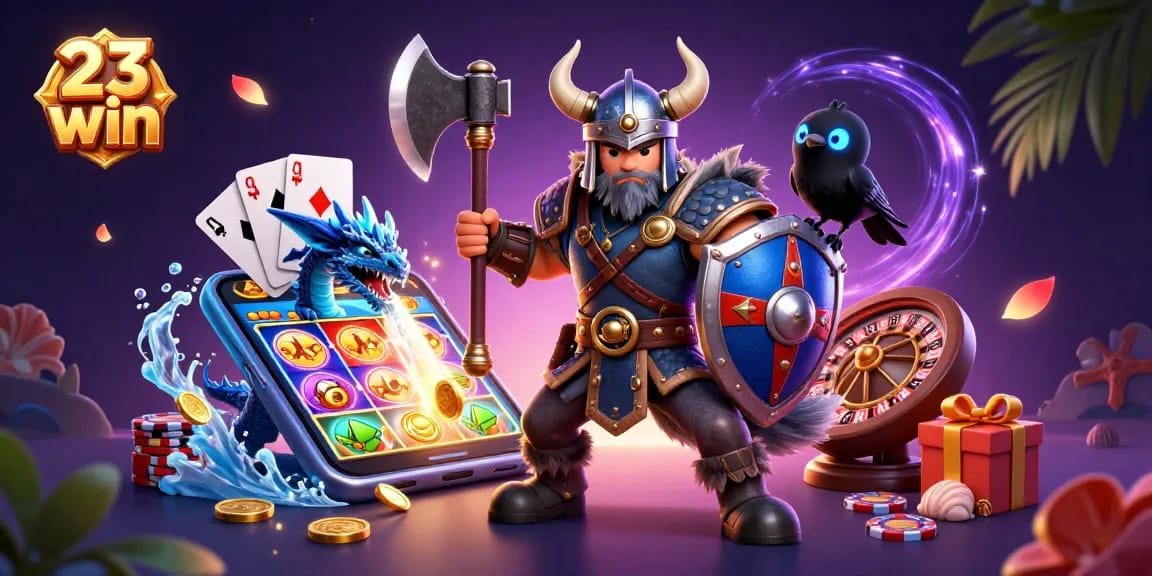 Experience the thrill of 23 win with this vibrant 3D illustration of exciting gaming elements.