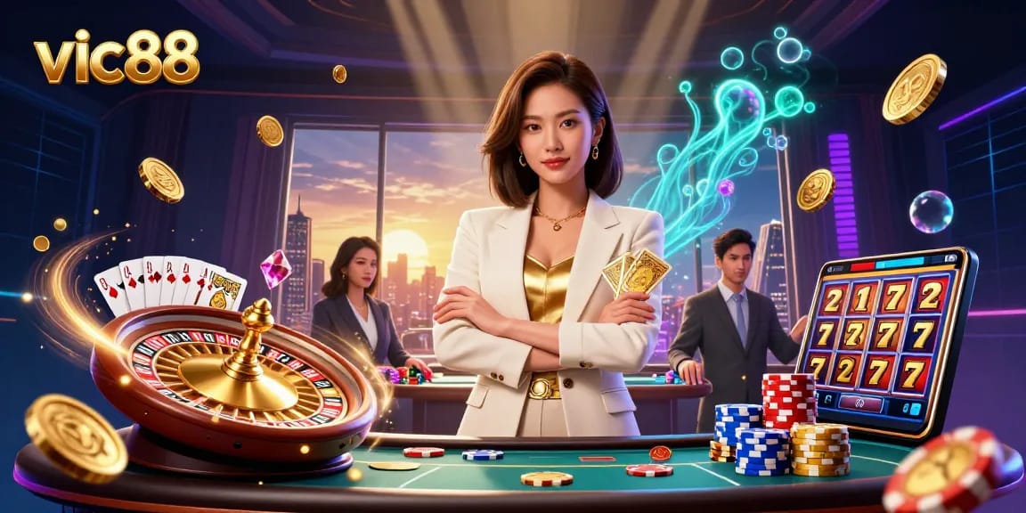 Experience exciting casino games at vic88 with stunning visuals and golden elements.