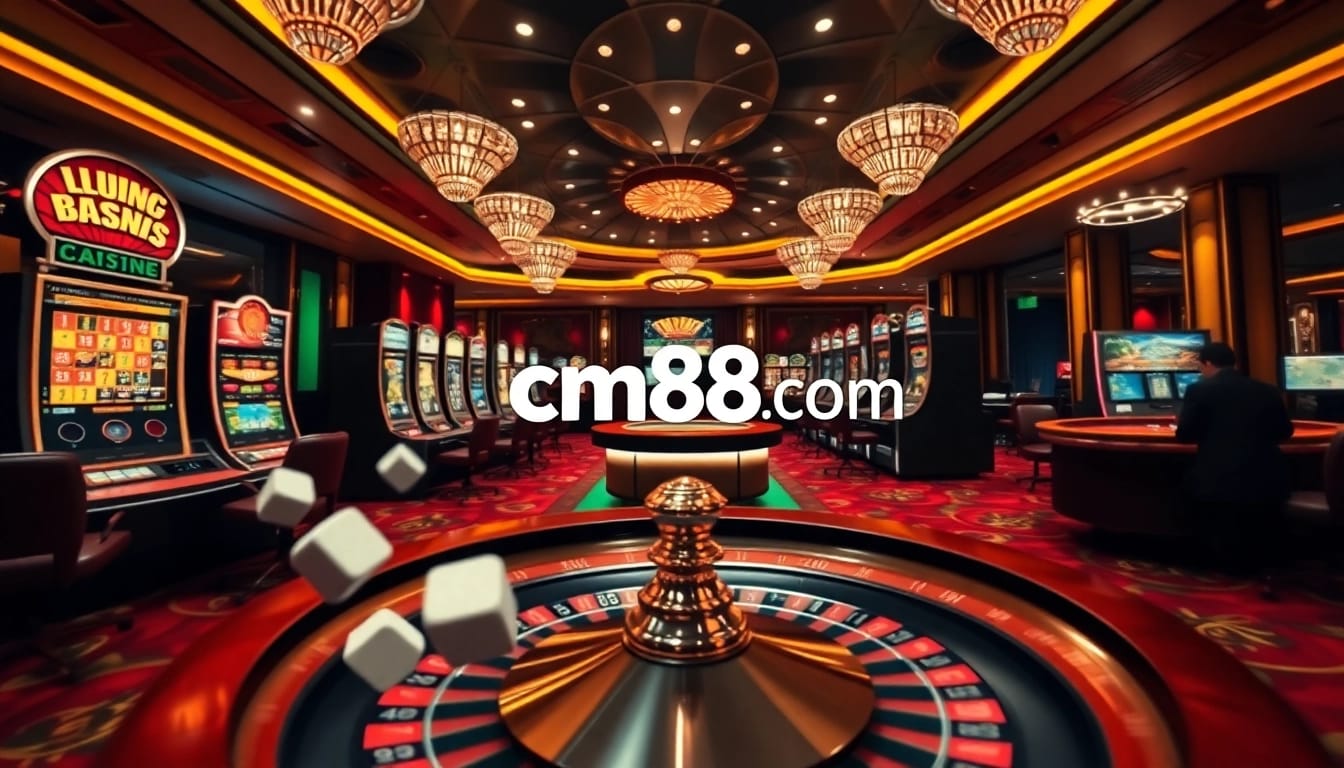 Engaged players enjoying online casino games at cm88 com with vibrant slot machines and roulette.