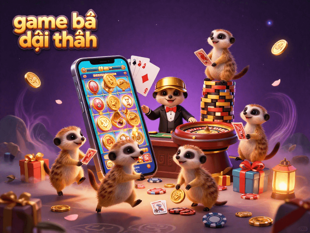 Engage with game bài đổi thưởng in a vibrant casino scene featuring playful meerkats and dynamic gaming elements.