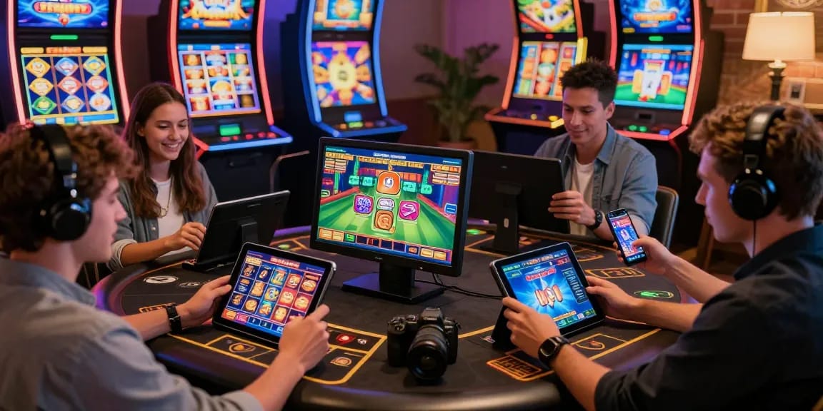 Online players enjoying diverse games at chps.org.uk digital casino, showcasing excitement and vibrant atmosphere.