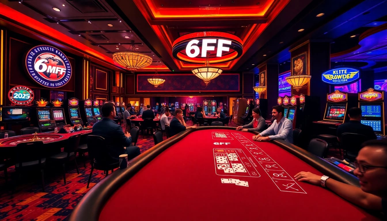 Players enjoying a thrilling game in a luxurious casino, featuring 6FF elements and vibrant ambiance.