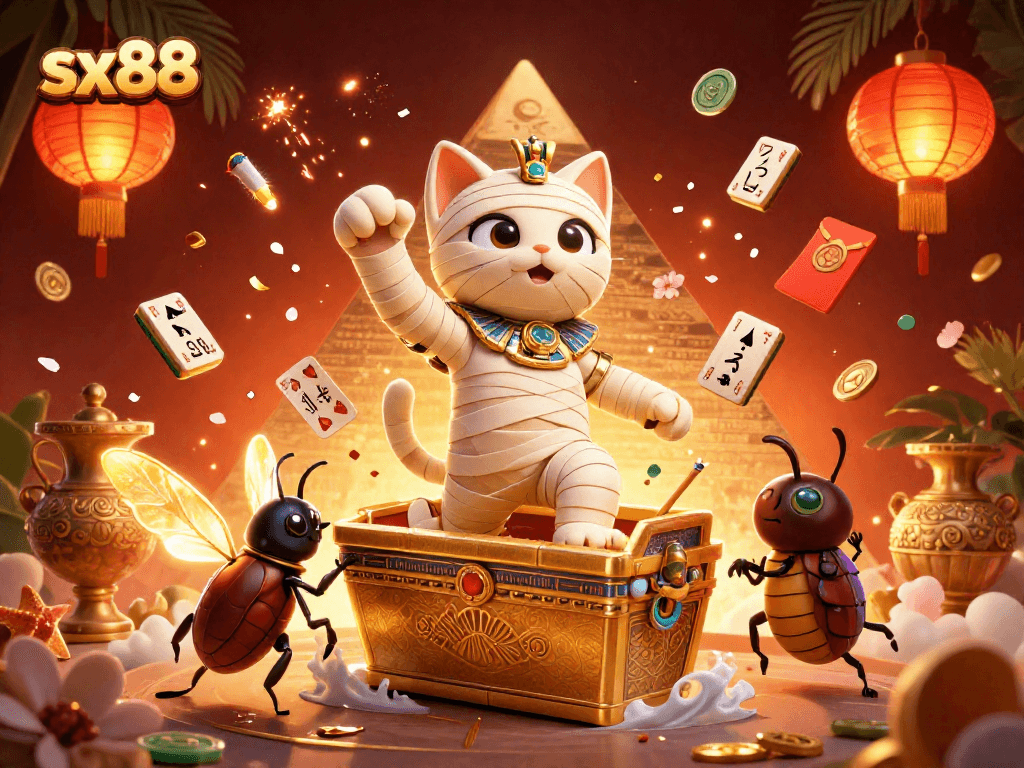 Engage in thrilling gameplay with sx88 in this vibrant casino scene featuring lucky elements and animated characters.