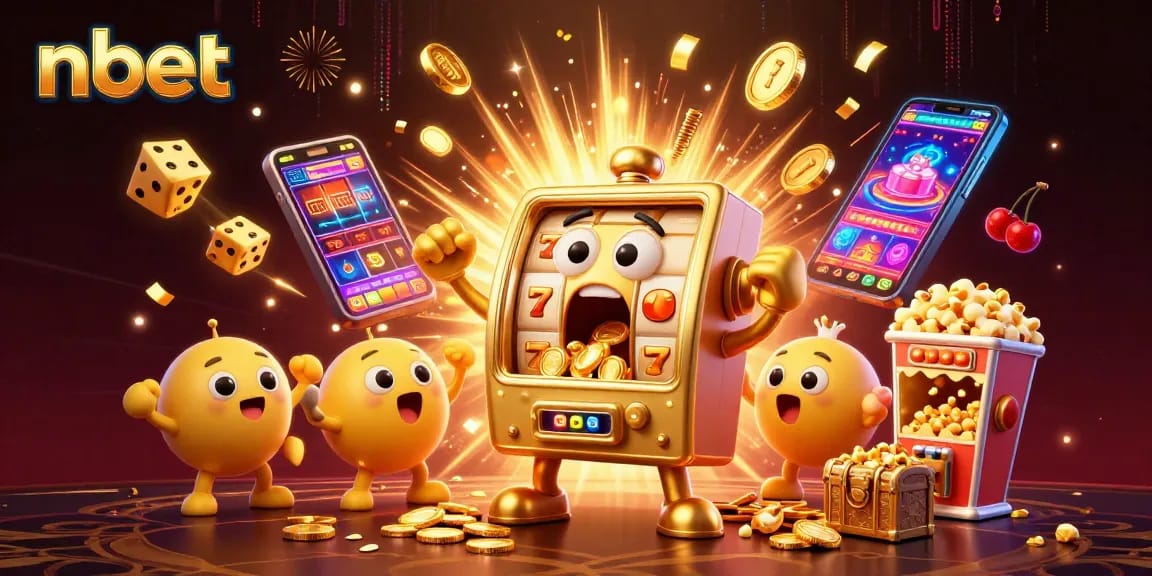 nbet slot machine celebrating a jackpot with coins overflowing and vibrant casino elements