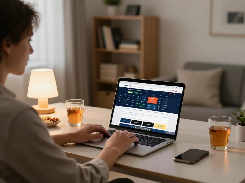 Engaging user placing bets with Nowgoal live scores on laptop at home