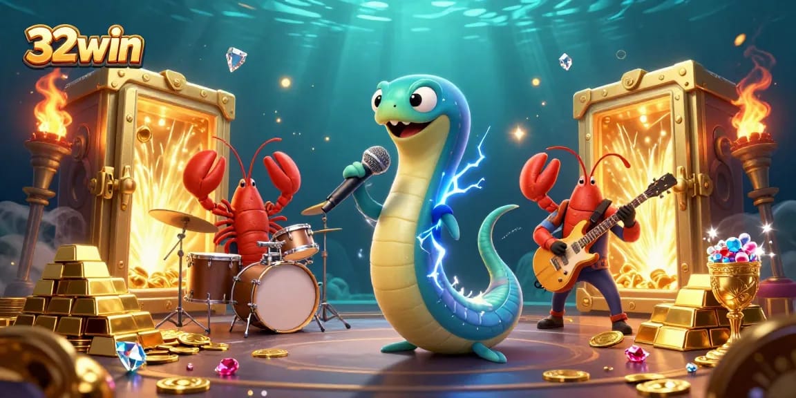 Experience the vibrant 32win casino scene with a DJ eel, lobster drummer, and seahorse guitarist.