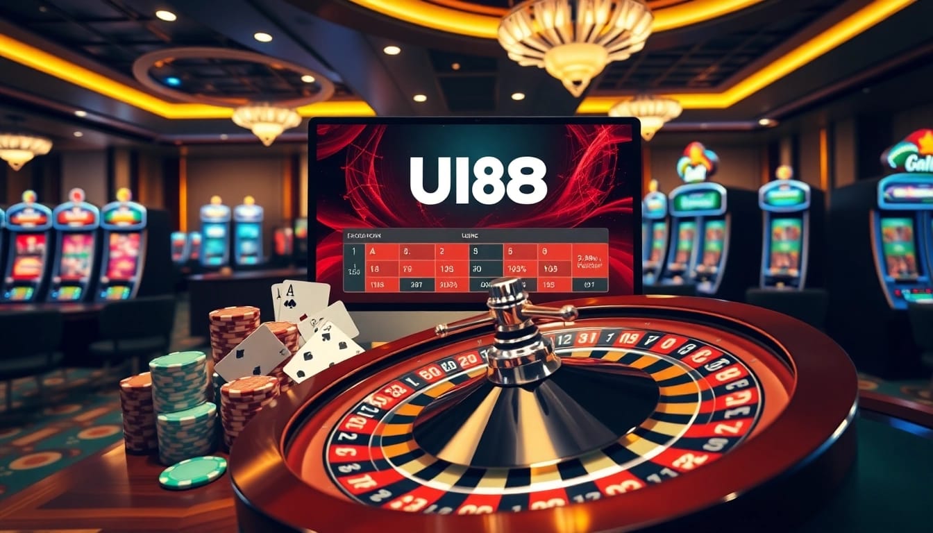 Experience dynamic online gambling at UU88 with vibrant casino visuals and thrilling game elements.