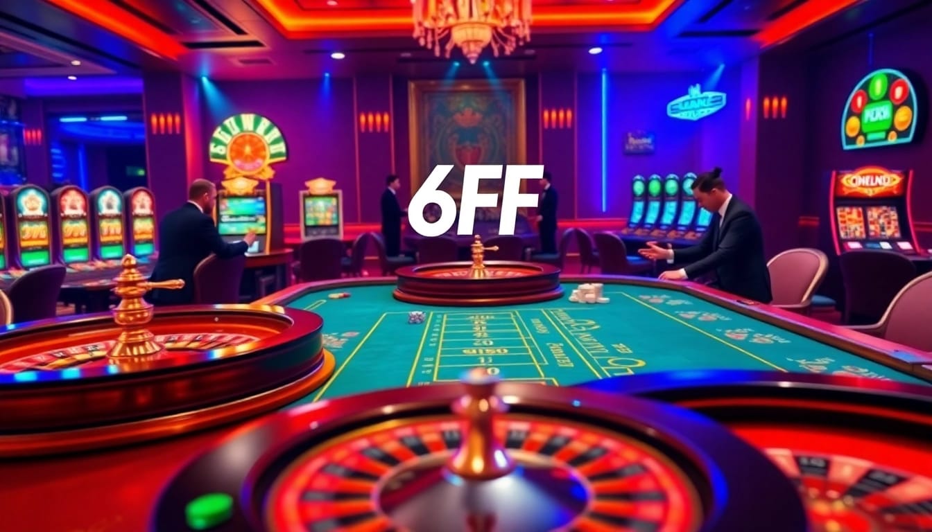 Experience high-stakes action at 6FF, featuring stunning casino tables and vibrant slot machines.
