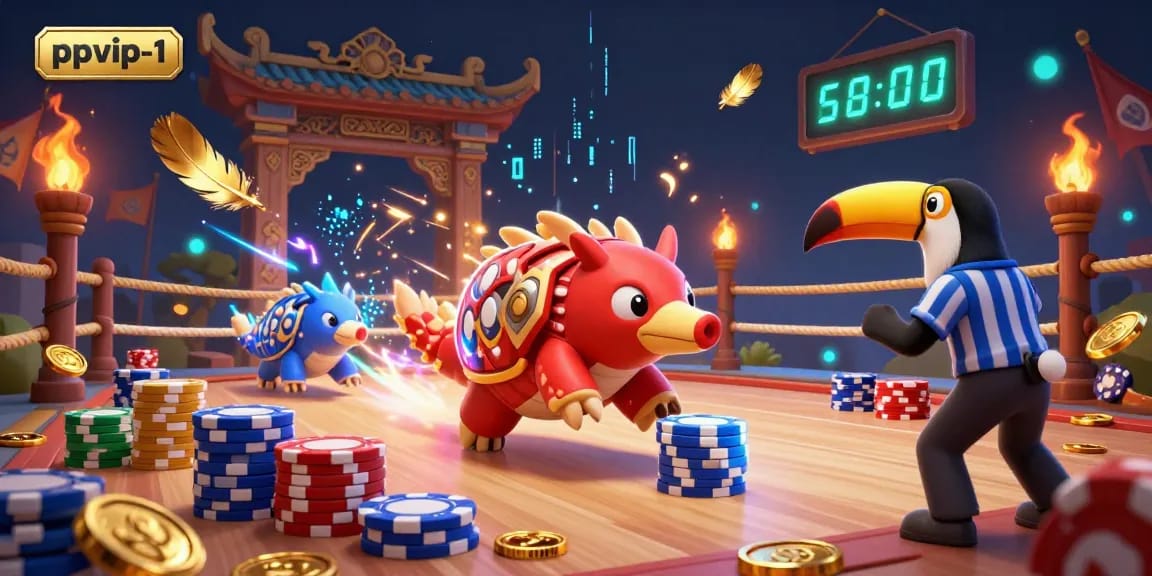 Engage in exciting gameplay at ppvip-1 with pangolins competing in a vibrant casino setting.