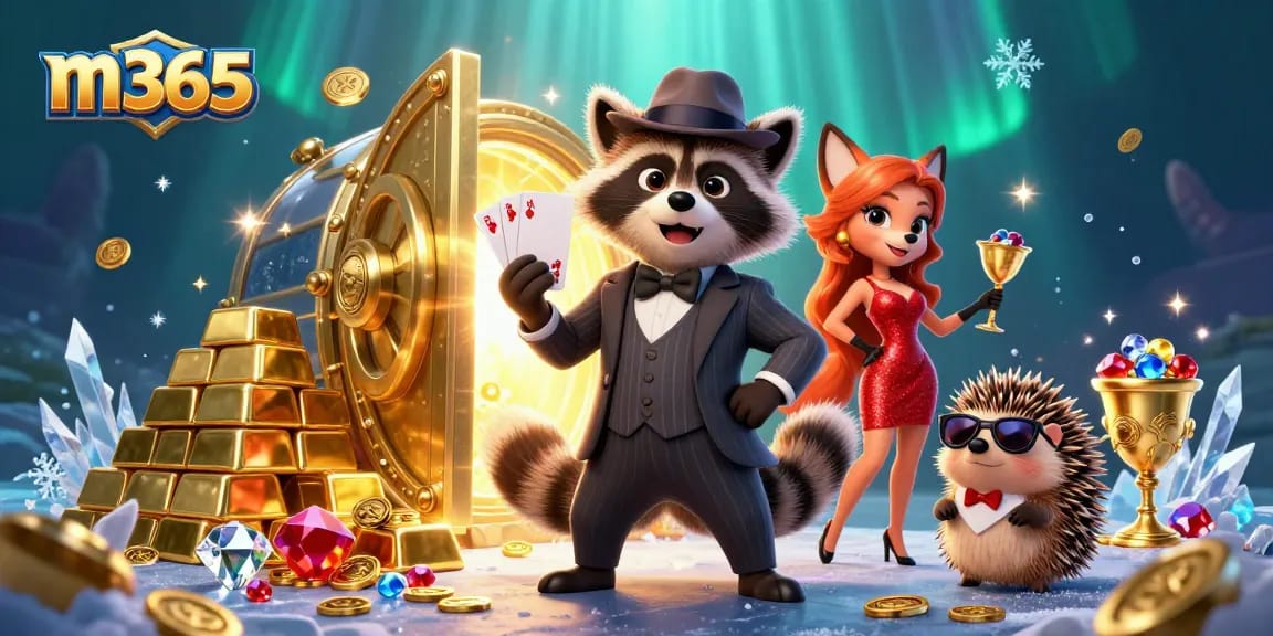 Experience thrilling m365 casino gameplay with charismatic characters celebrating a big win.