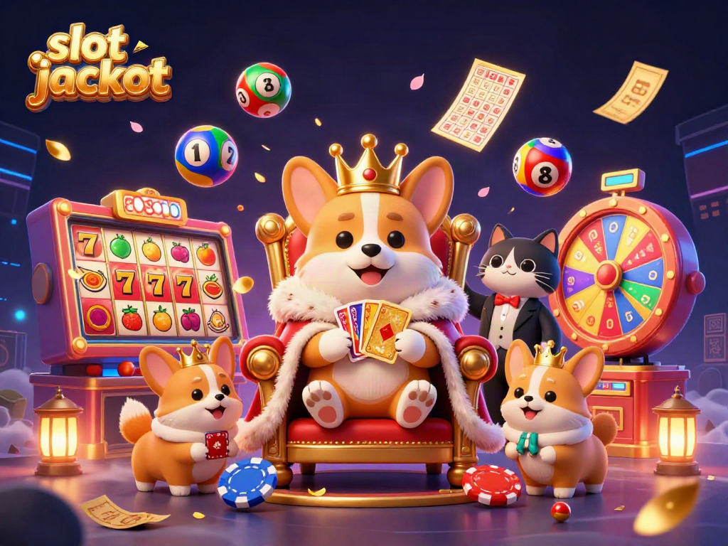 Experience the thrill of a slot jackpot with a royal corgi in an animated casino scene.