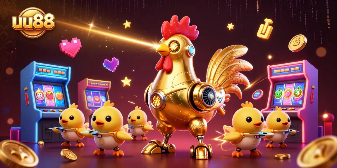 Experience thrilling gameplay with uu88's vibrant 3D casino adventure featuring a golden rooster robot.
