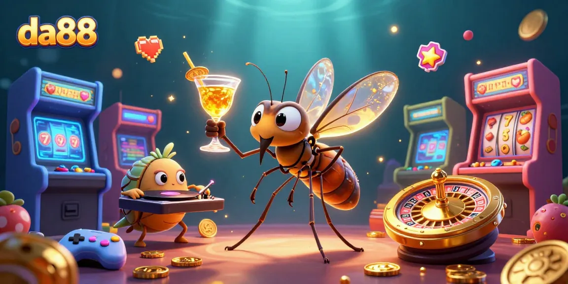 Experience the thrill of da88 with vibrant characters and dynamic casino elements in this 3D illustration.