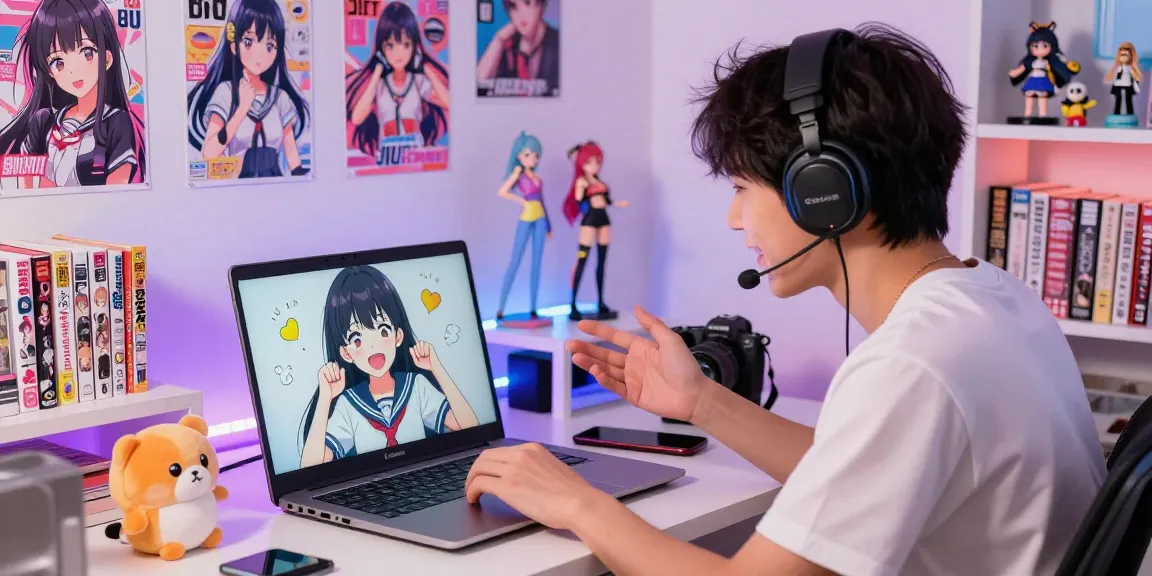 Engaging ai ecchi chat experience with vibrant anime merchandise in a cozy room.