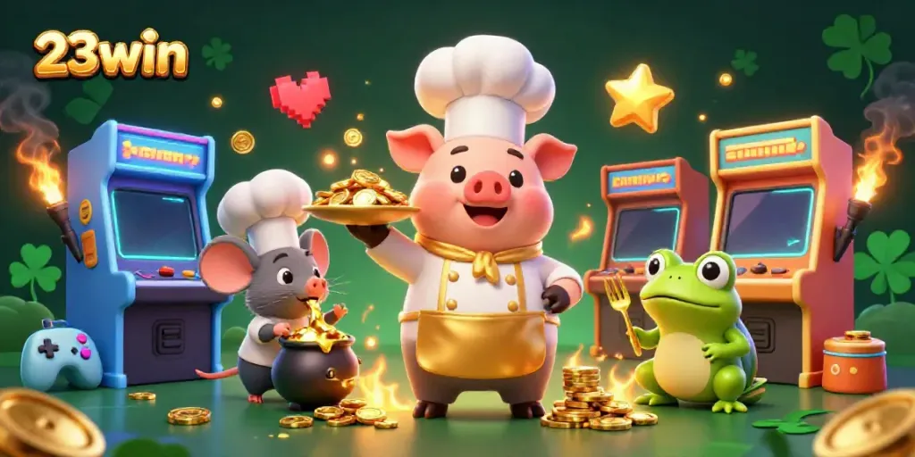 Experience the excitement of 23win with a vibrant casino scene featuring gold coins and dynamic game elements.