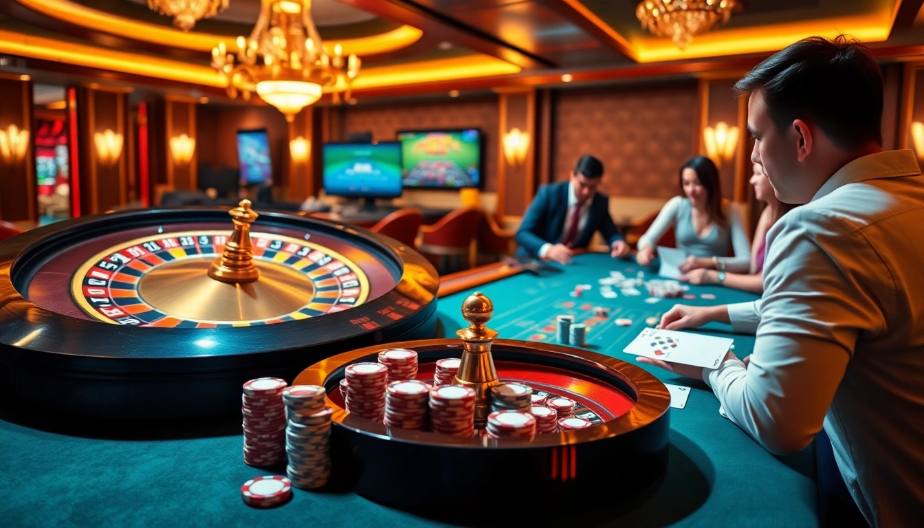 Experience exciting gameplay at https://555win5.co.com featuring poker chips and a roulette wheel.