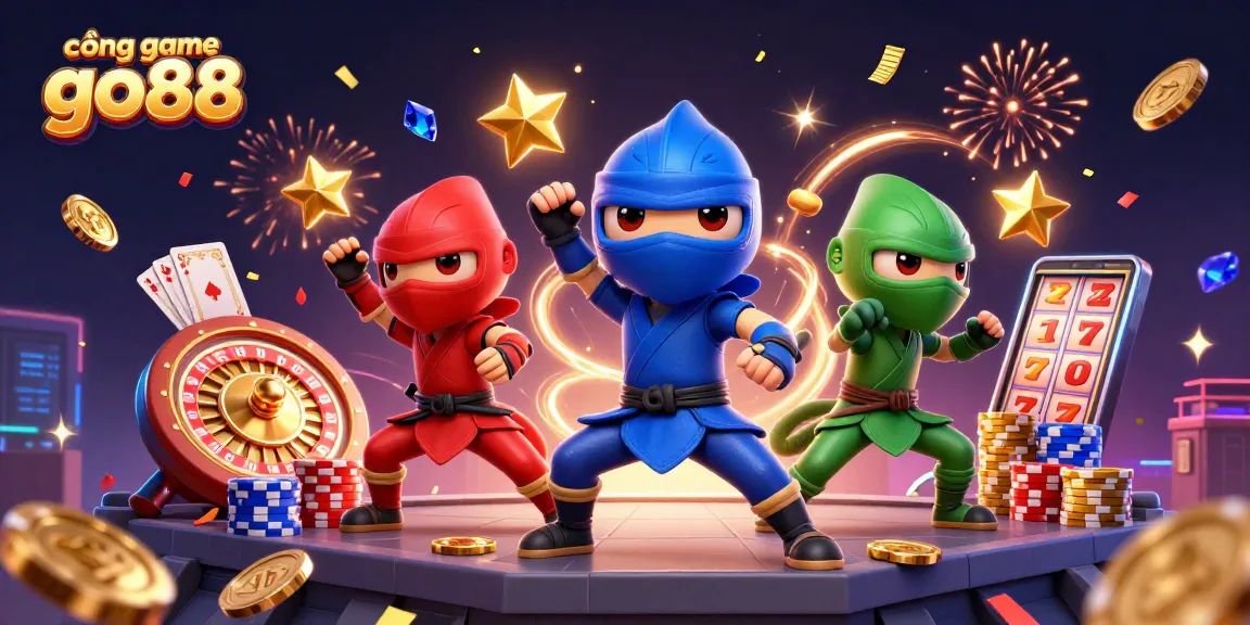 Experience thrilling wins with cổng game go88, featuring vibrant 3D cartoon chameleons among casino elements.