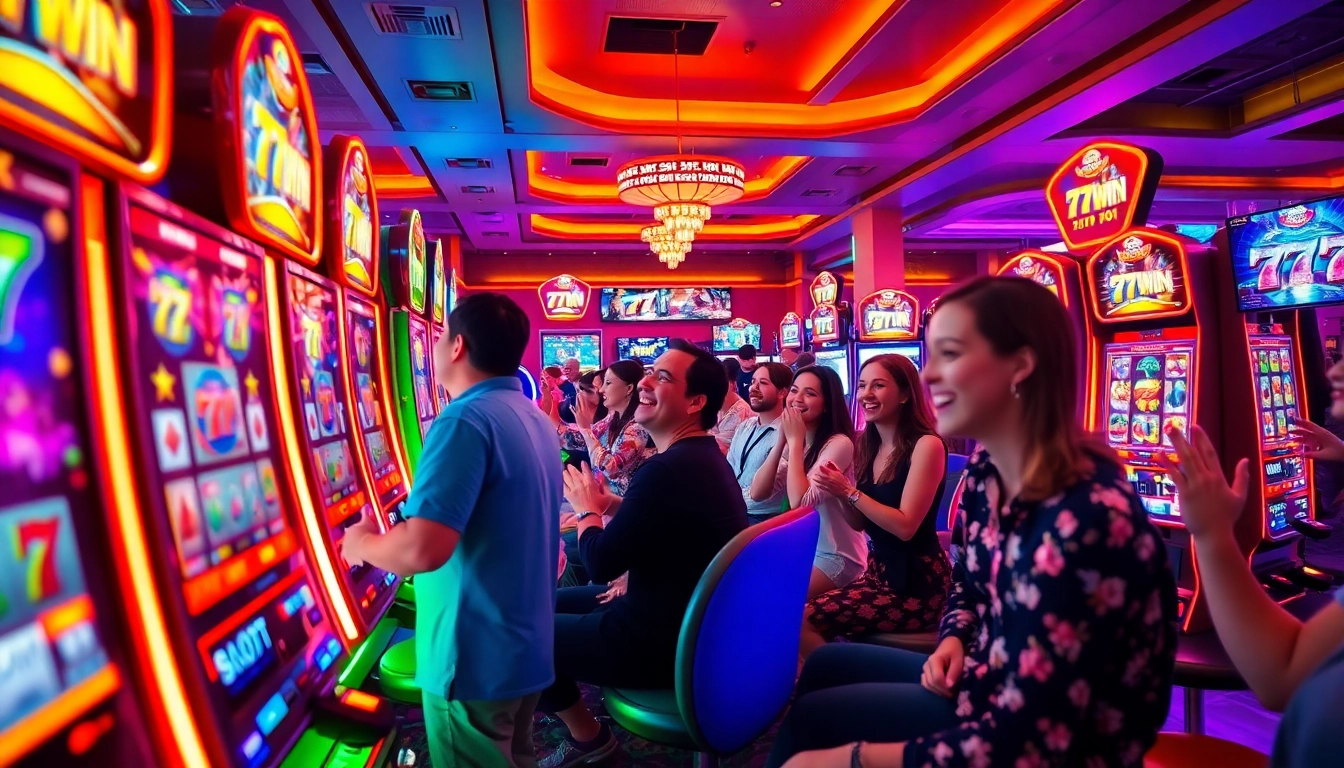 Exciting 77win slot gaming scene in a modern casino environment.