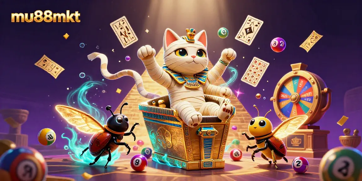 Experience the magic of mu88mkt with a dynamic scene of a mummy cat casino adventure.