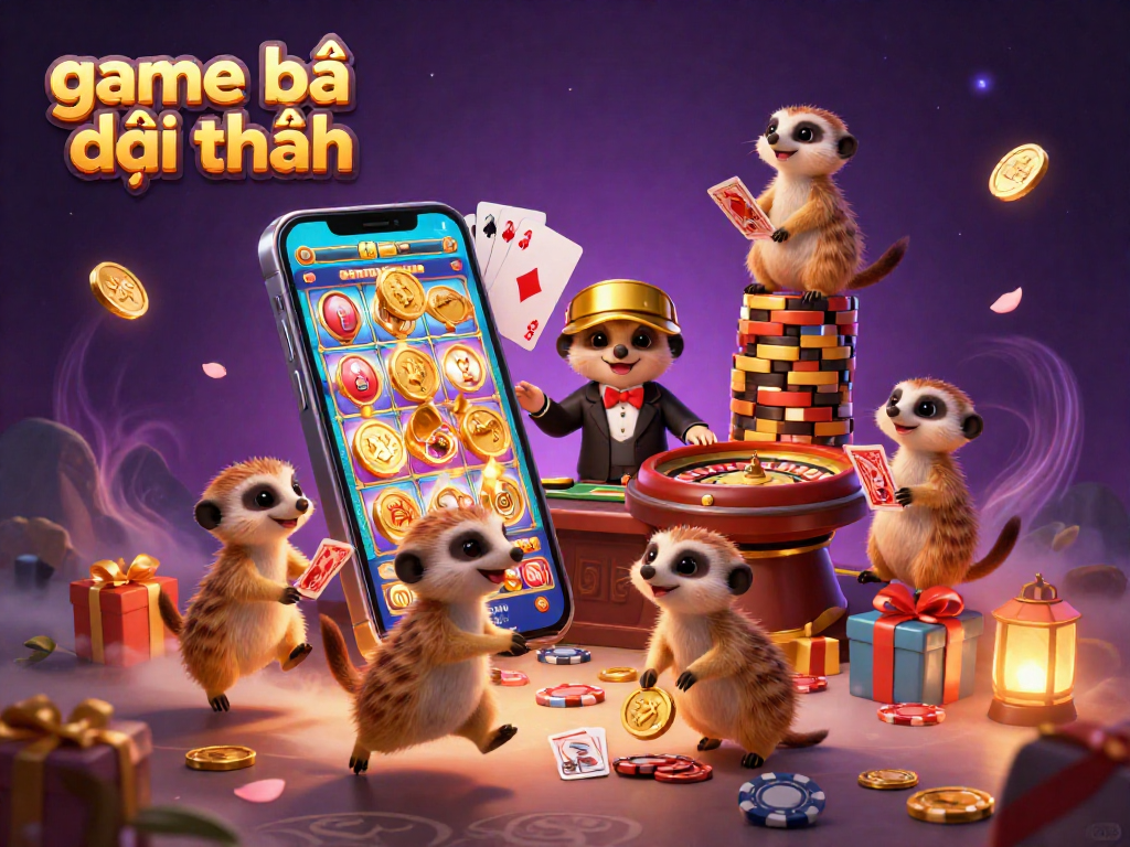 Engage with game bài đổi thưởng in a vibrant casino scene featuring playful meerkats and dynamic gaming elements.