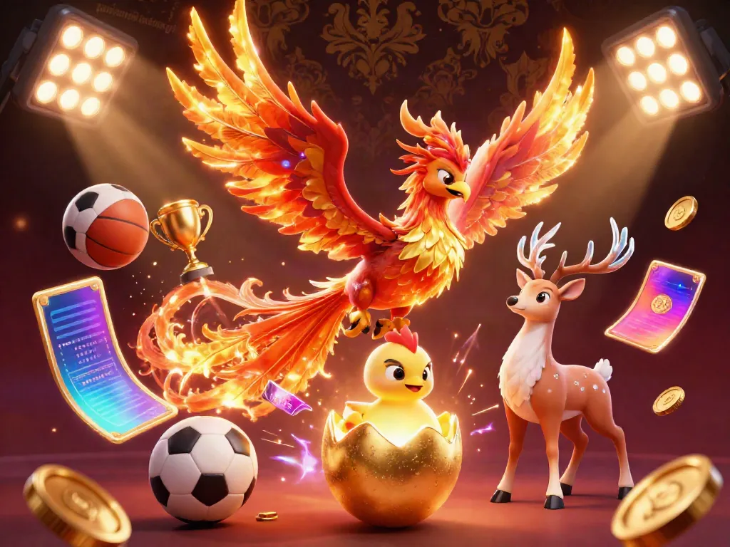 Experience the thrill of game bài đổi thưởng uy tín with an ultra-detailed 3D rendering of a soaring phoenix and golden gaming elements.