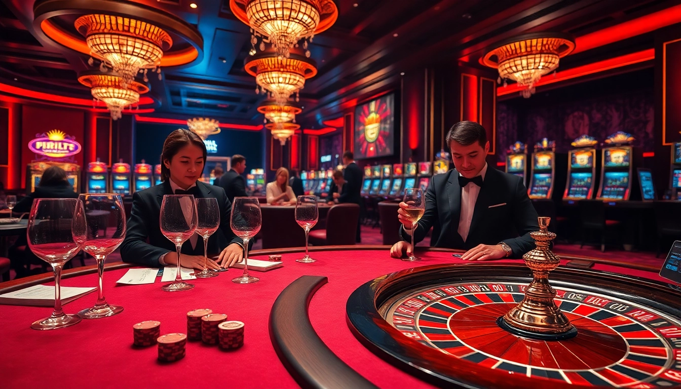 Action-packed casino scene showcasing the thrilling experience of sh bet with poker and roulette.