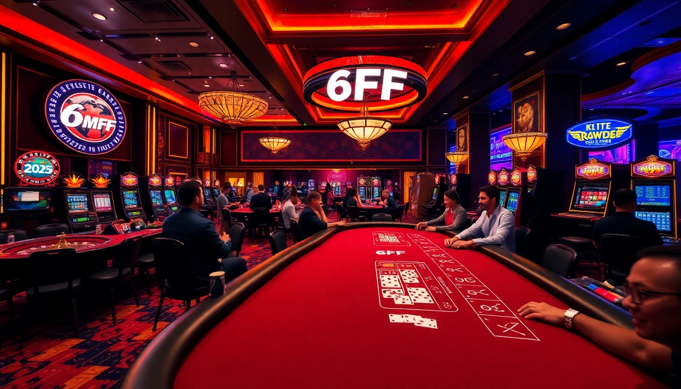 Players enjoying a thrilling game in a luxurious casino, featuring 6FF elements and vibrant ambiance.