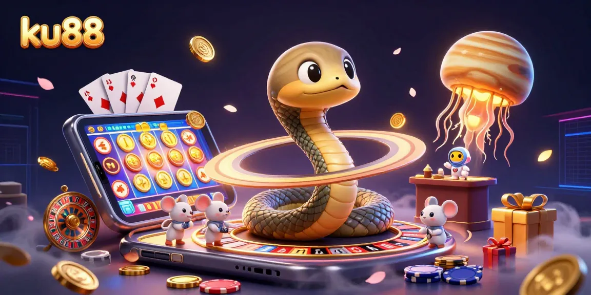 Engage in thrilling bets at ku88 with a vibrant casino-themed cosmic illustration.