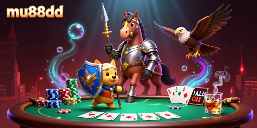 Experience thrilling poker action with mu88dd in a captivating, vibrant 3D scene featuring a knight and adorable squire.
