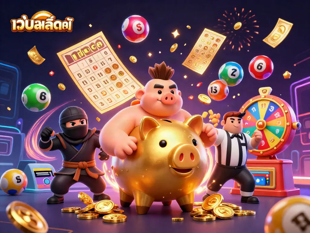 Engaging scene showcasing เว็บสล็อตแท้ with dynamic casino characters, colorful elements, and festive effects.