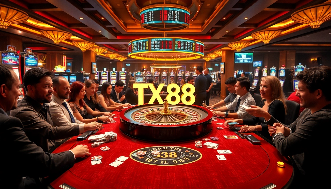 Experience thrilling gameplay with TX 88 at a luxurious casino table surrounded by excitement.
