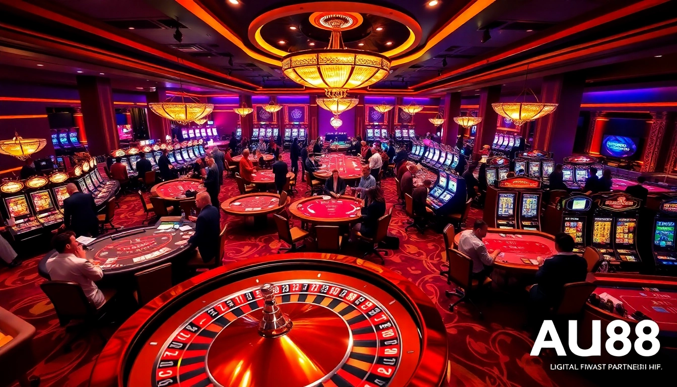 Players enjoying thrilling casino games at AU88, showcasing excitement and luxury in a vibrant atmosphere.
