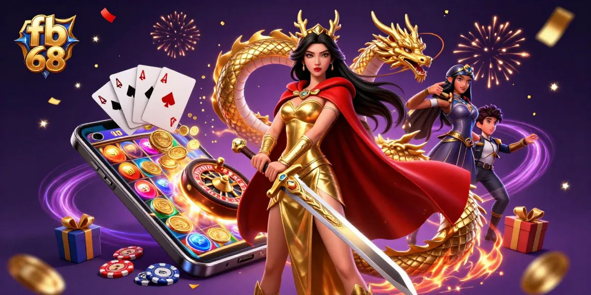 Join the excitement at fb 68 with vibrant slots and dynamic game elements in an engaging casino scene.