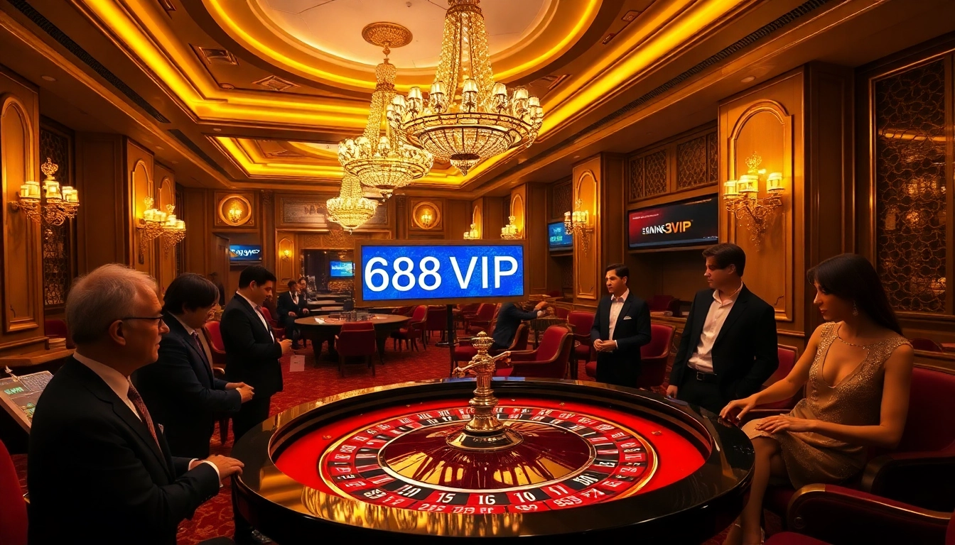 A group of players enjoying high-stakes roulette at a luxurious casino with 68VIP branding.
