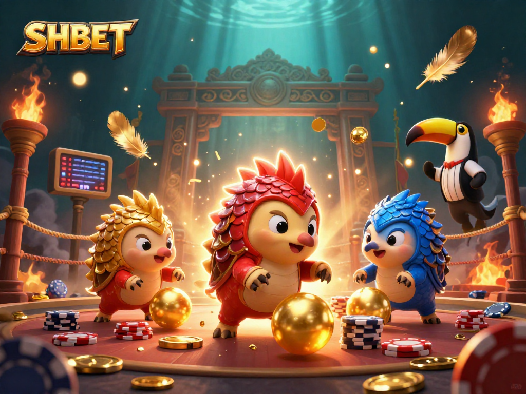 Compete at SHBET with rival pangolins bowling through chips in a vibrant casino scene
