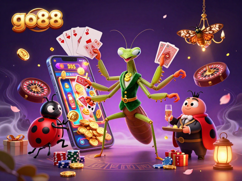 Win big with go88 at a vibrant casino scene showcasing intriguing characters and exciting games!