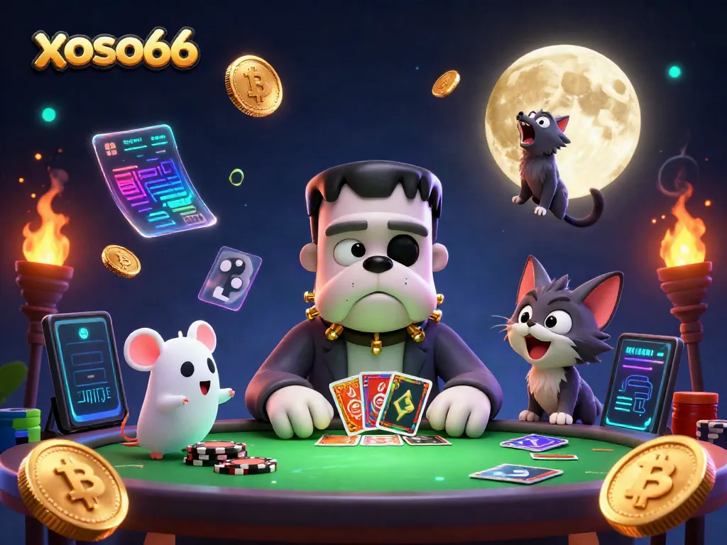 Experience thrilling play at xoso66 with vibrant 3D characters and glowing casino elements.