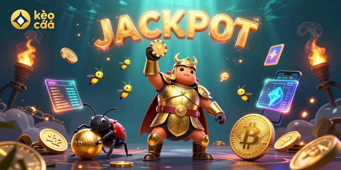 Engaging kèo nhà cái scene shows a beetle lifting a poker chip amidst vibrant casino elements.