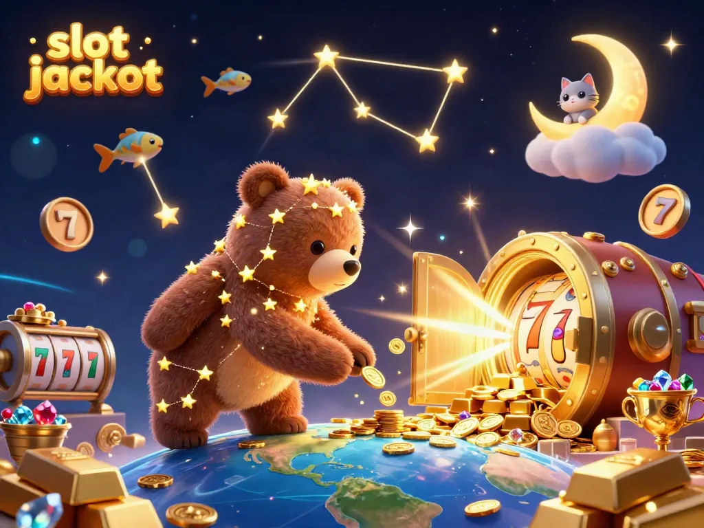 Experience the thrill of slot jackpot wins with a dynamic 3D illustration filled with gleaming treasure.