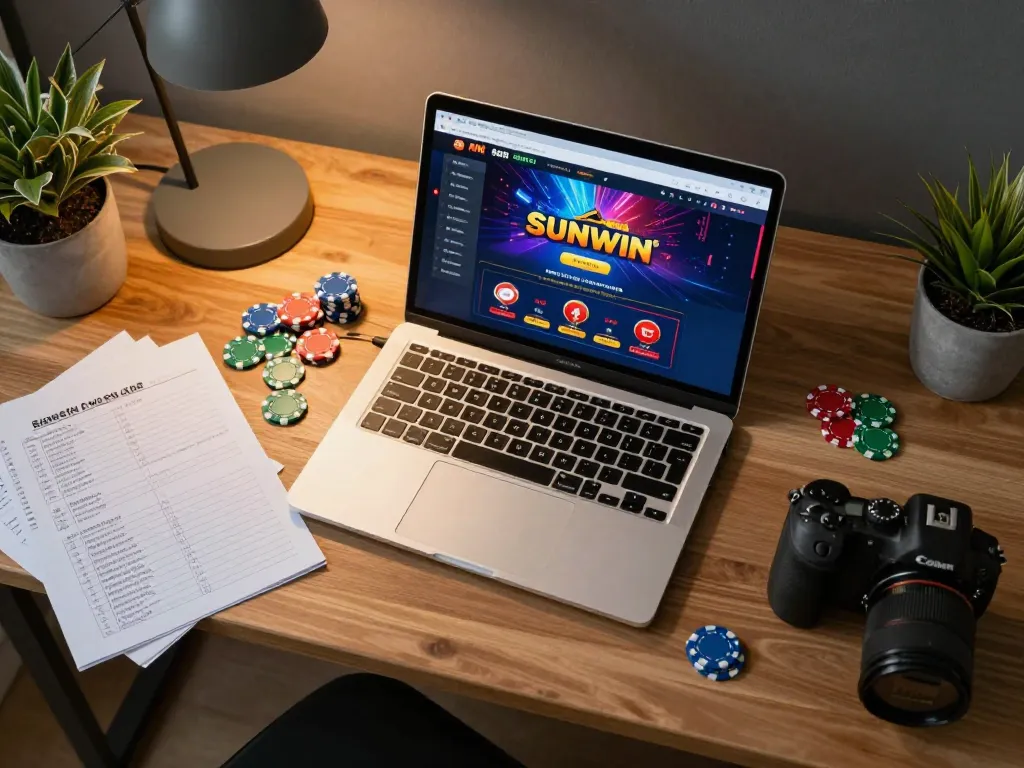 Engaging with Sunwin casino interface on a stylish home gaming setup during a strategic play session.