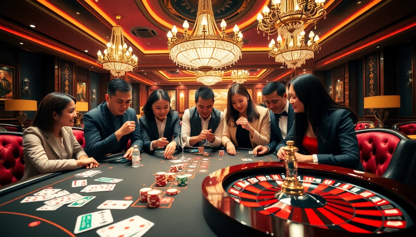 Players strategizing at a casino table featuring the 3 Cách Đánh Lô Đề Hiệu Quả, showcasing excitement and luxury in gambling.