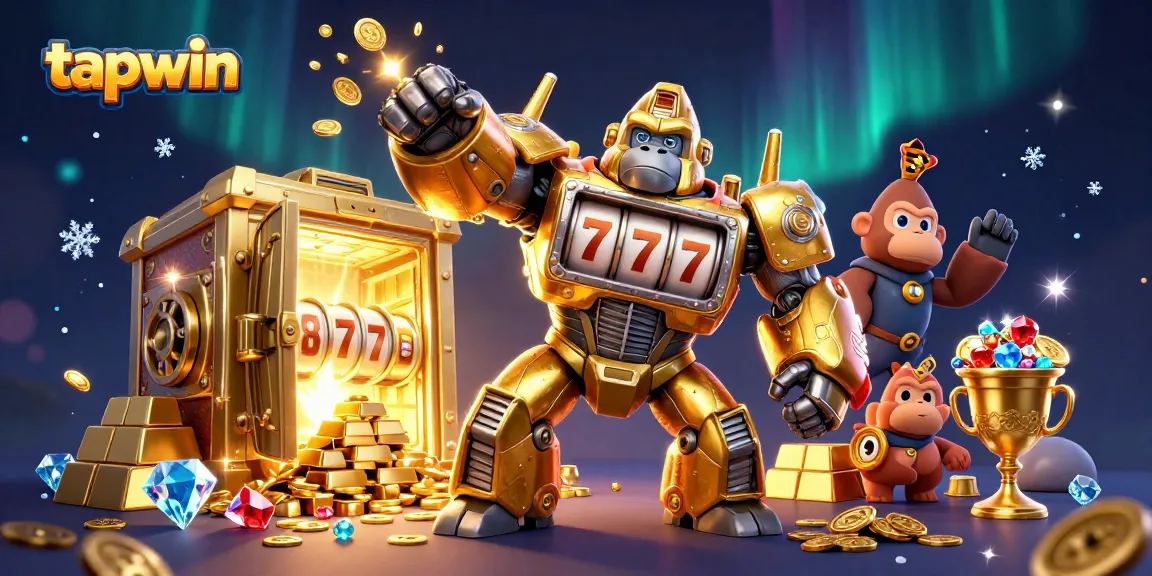 Experience exciting wins with tapwin's golden gorilla mech and vibrant casino treasures.