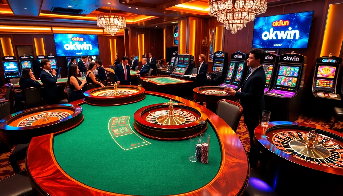 Engaging players enjoying the excitement of gaming at okfun okwin’s luxurious casino tables.