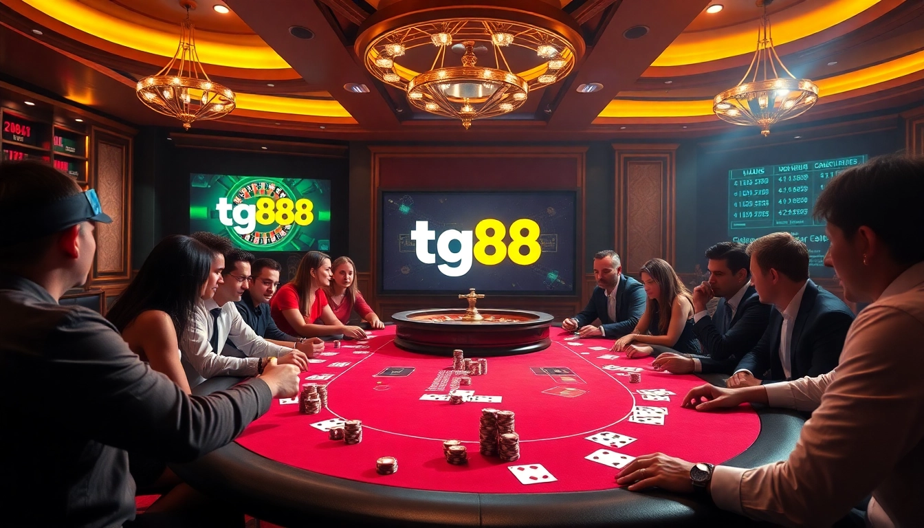 Players engaging in high-stakes poker at tg88 casino, emphasizing excitement and luxury.