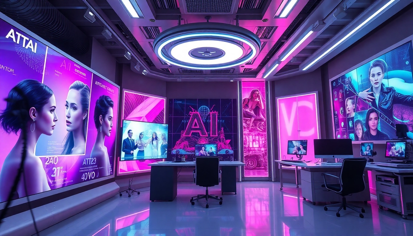 AI porn studio with advanced technology and creative collaboration in a modern setting.