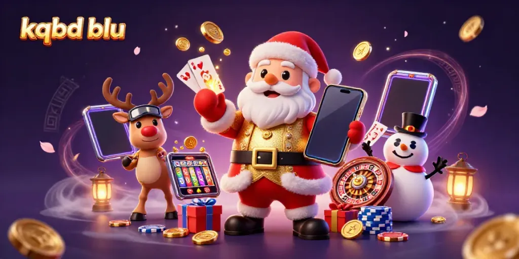 Experience thrilling gaming with kqbd blu, featuring a joyful Santa and friends in a colorful casino scene.