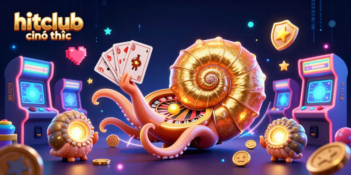 This vibrant illustration captures hitclub chính thức with a giant nautilus and glowing characters in a lively casino scene.