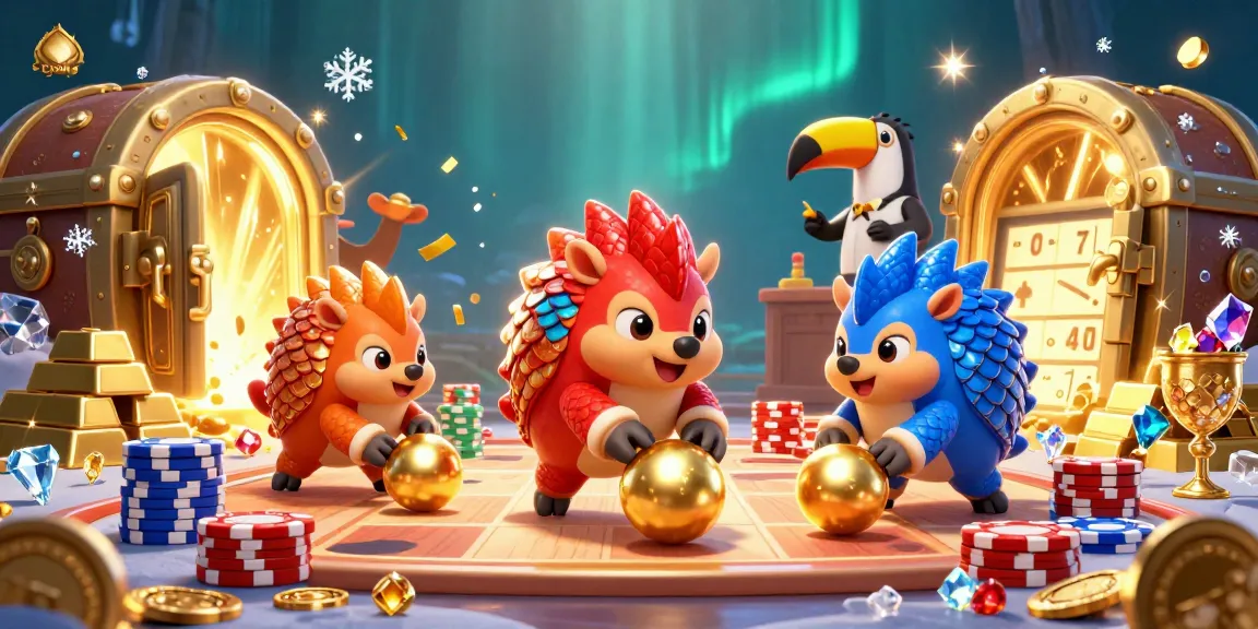 Experience thrilling gameplay with sunwin as friendly pangolins bowl through poker chips in a vibrant casino scene.